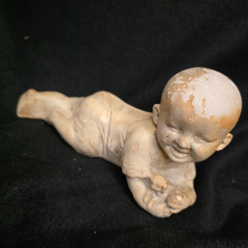 Antique German Style Piano Baby Bisque Figurine Crawling Baby Doll Large